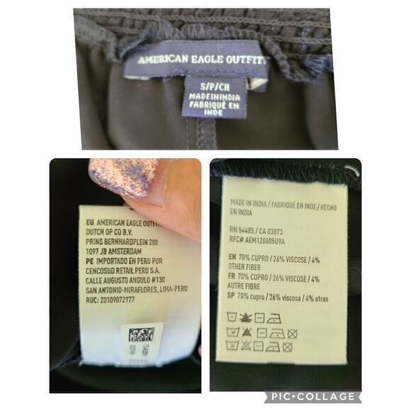 American Eagle Sheer Whimsigoth Top Small Goth Fairy Boho Black Bell Sleeve - Picture 9 of 12